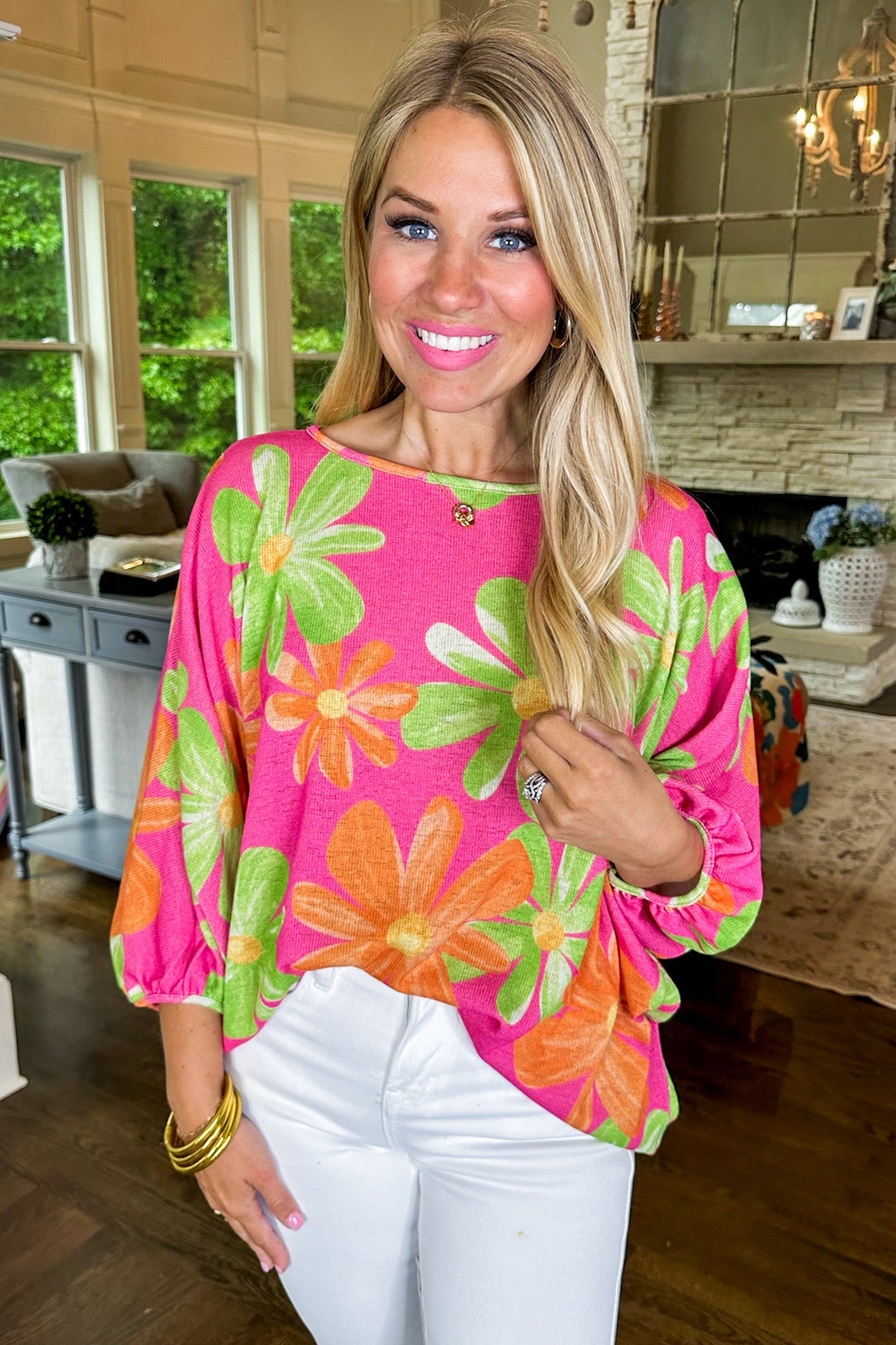 Bold Multi Floral Poncho Style Knit Top