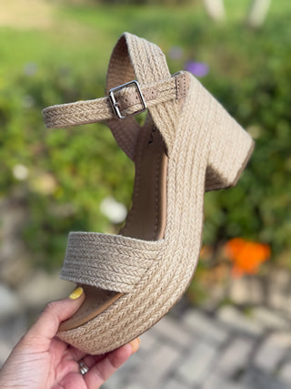 Espadrille Open Toe Ankle Strap Block Heel