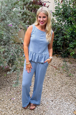 Pamela Ruffle Two-Piece Set in Blue