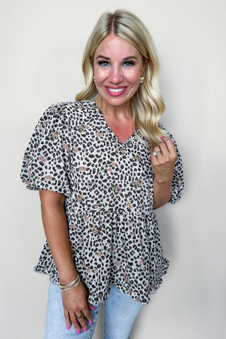 Cheetah Print Babydoll Blouse