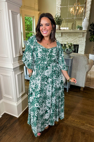 Smock and Sway Maxi Dress in Evergreen and Ivory