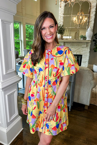 Buttercup Belle Floral Scallop Lapel Dress