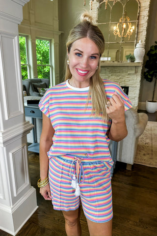 Paint the Town Multi Color Striped Top & Shorts Set