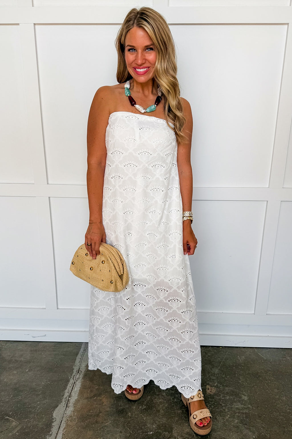 The Belle Eyelet Strapless Dress in Off White Large