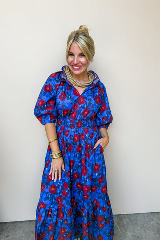 Midnight Bloom Tie Neck Maxi Dress