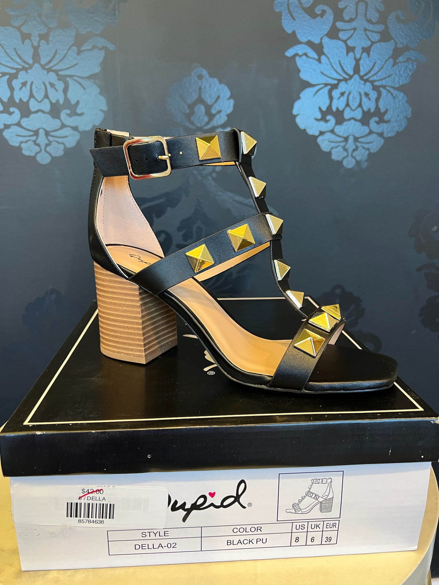 Studded Black Della Heel by Qupid