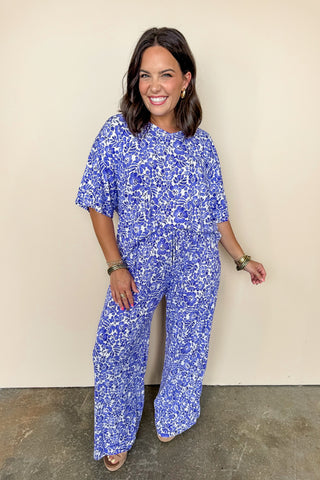 Dear Scarlett V Neck Top & Pants Cabana Set in Violet