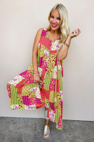 Raspberry and & Lime Paisley Print Sleeveless Jumpsuit