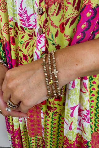 Golden Luxe Cross Beaded Stacking Bracelet