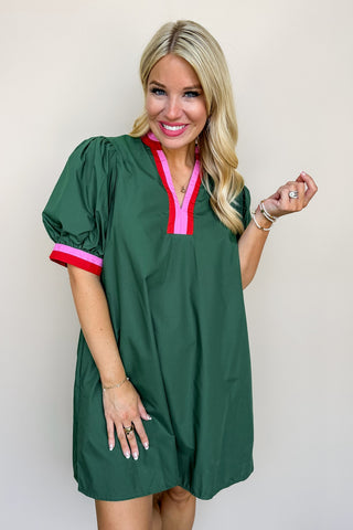 Ginger Green & Pink Color Blocked Swing Dress