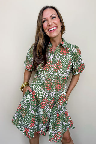 Mary Square Open Meadows Green Swing Dress