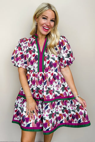 Ginger Floral V Neck Plum Dress