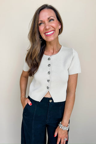 Beige Chic Button Up Sweater Top