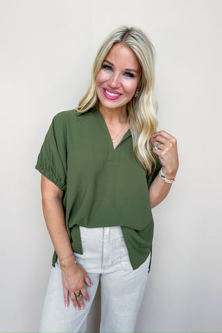 Everyday Basic Collared Top In Olive