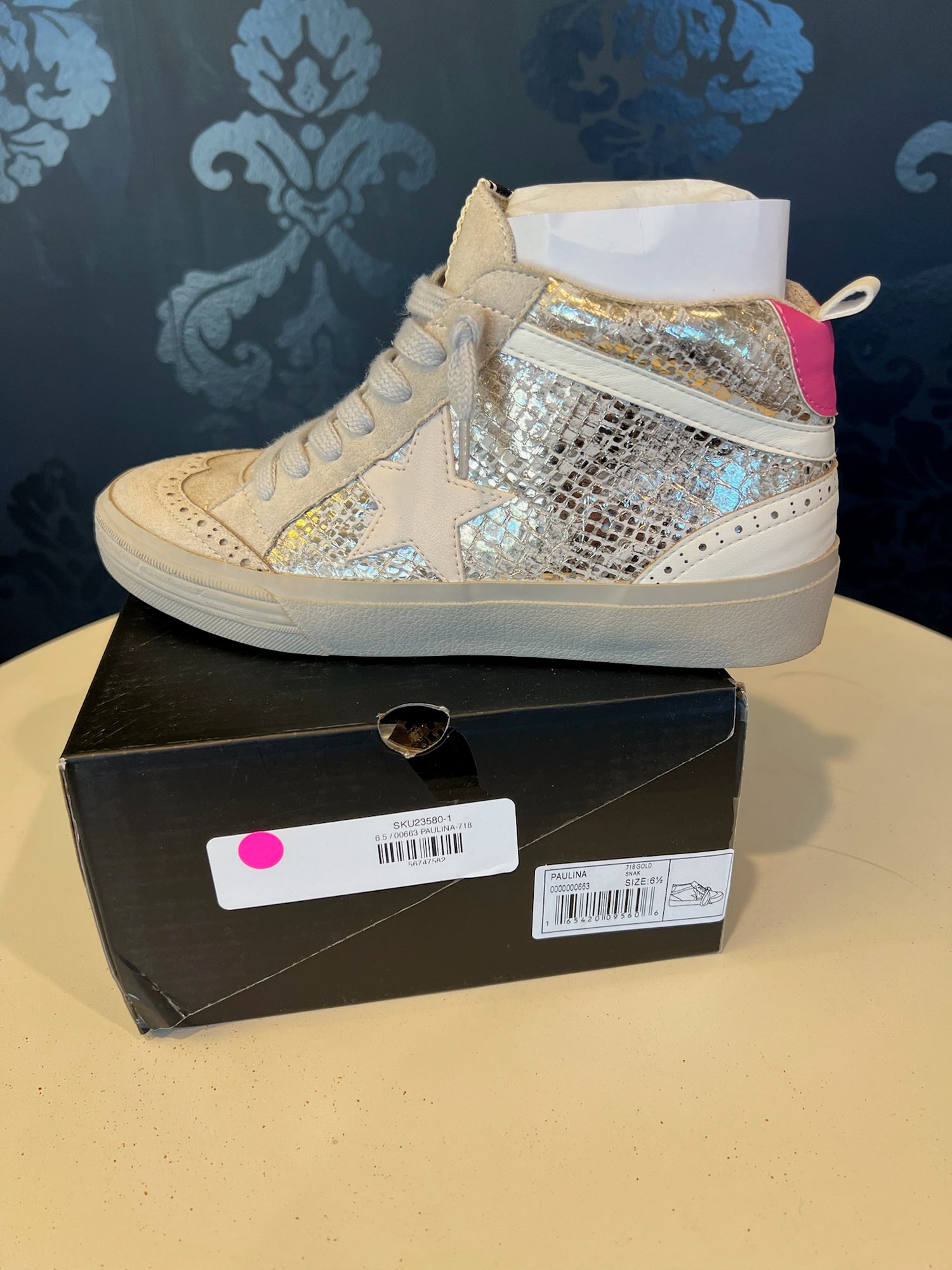 ShuShop Paulina Pink/Gold High Top Sneakers Size 6.5