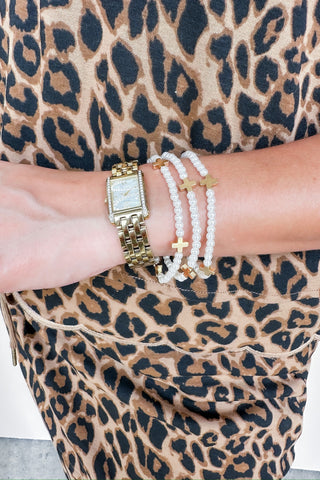 Pearl Cross Beaded Stacking Bracelet
