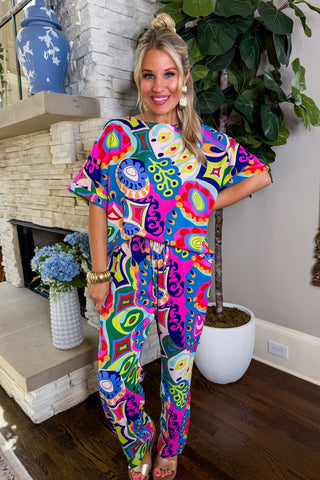 Multi Color Abstract Print Top & Pants Set