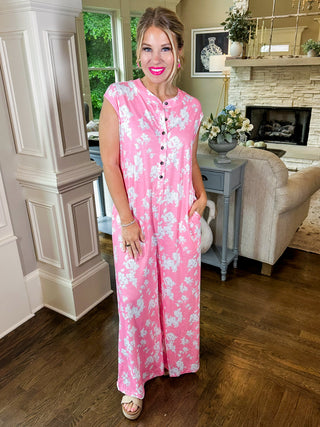 The Serena Jumpsuit Pink & White Floral Wide Leg Jumpsuit