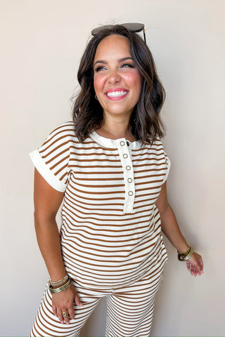 Mix & Match Easy Stripe Short Sleeve Top in Mocha