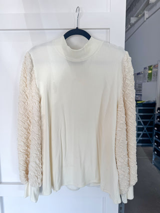 White Ruffle Long Sleeve Top / Size Large
