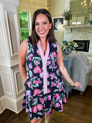 All For You Drop Waist Black Floral Dress