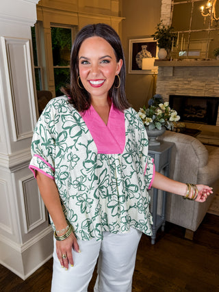 Blakely Pink and Green Puff Sleeve Floral Blouse