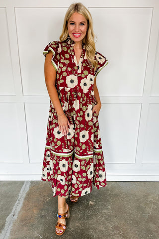 Capture The Moment Floral Midi Dress in Wine