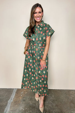 Maxi Floral Short Sleeve Belted Dress