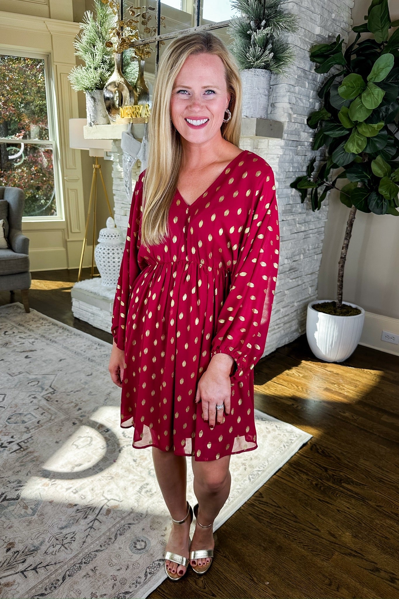 Red outlet Polka Dot Babydoll Dress