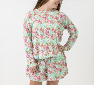 The Annie Top & Shorts Loungewear Set in Pink Happy Blooms by Mary Square