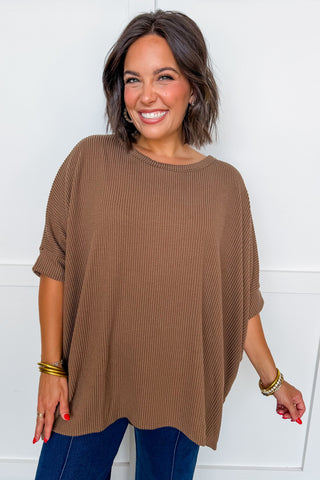 Dear Scarlett Essential Ribbed Poncho Top in Mocha
