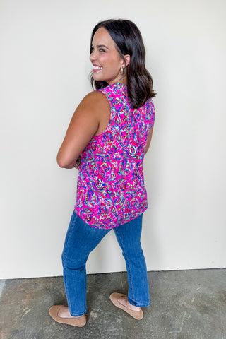 Dear Scarlett Liz Tank Top in Watercolor Paisley Hot Pink