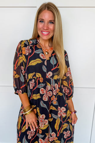 The Wildflower Fields Tiered Dress in Black