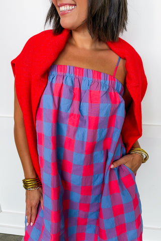 Picnic Pretty Dress In Cherry & Blue