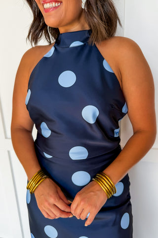 The Blaire Polka Dot Halter Midi Dress