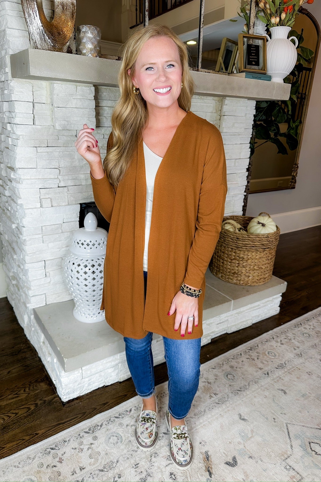 Closet Essential Lightweight Soft Layering Cardigan in Chestnut