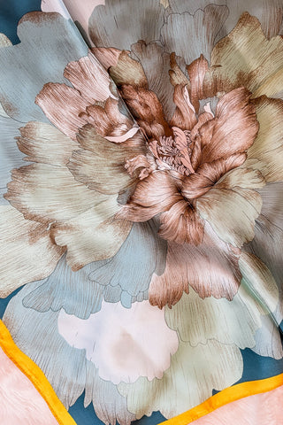 Gold & Blue Floral Silk Bandana