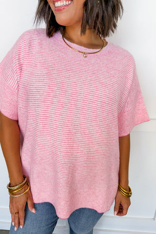 Laid Back Stripe Knit Top in Pink