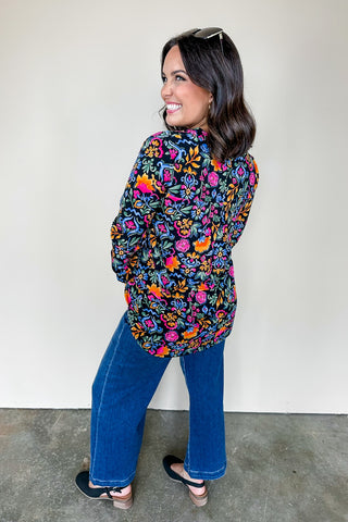 Dear Scarlett Liz Bell Printed Top in Black & Colorful Print