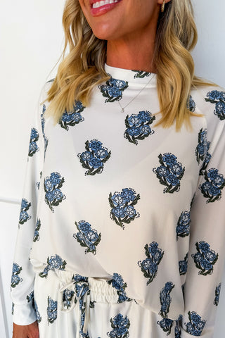 The Annie Pajama Short Set in Fable Floral Blue/Ivory by Mary Square