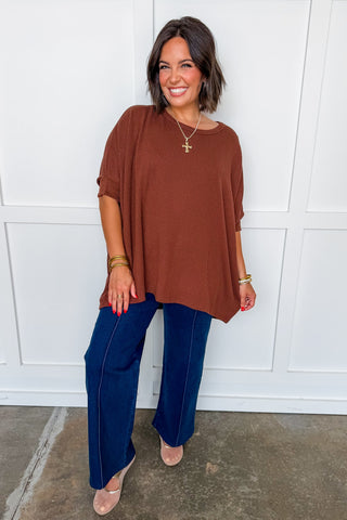 Dear Scarlett Essential Ribbed Poncho Top in Rust
