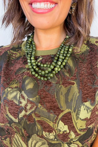 Marble Bead Layered Necklace in Dark Olive