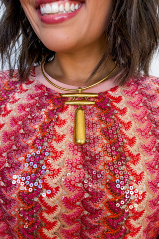 Sculpted Drop Choker Necklace in Gold