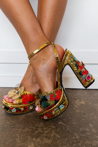 Majestic Jewel Platform Heels in Red