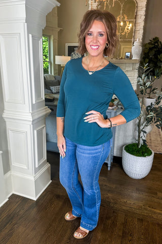 The Alivia Round Neck Solid Top in Dark Teal