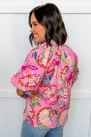 Happy Hour Floral Top in Pink