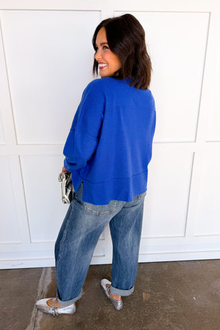 Cozy Girl Fleece Mock Neck Sweater in Blue