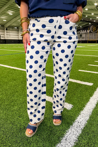 The Lila Dot Pants In Cream & Navy