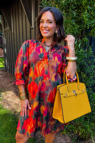 Artful Days Ruffle Dress in Rust