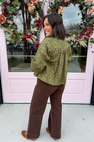 The Hadley Drawstring Pullover Jacket in Olive Patchwork